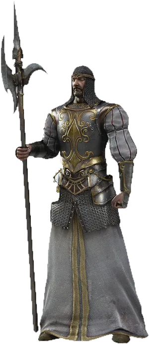 Medieval Knight Halberdier Figurine PNG Image