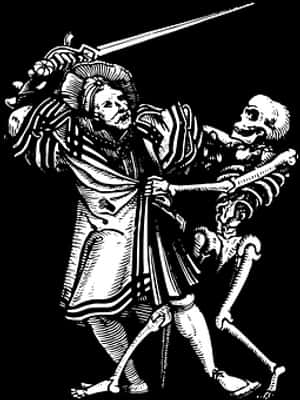 Medieval Skeleton Duel Engraving PNG image with transparent background