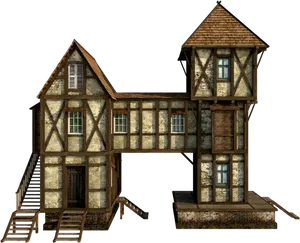 Medieval Timber Framed House3 D Model PNG Image