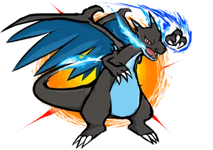 Mega Charizard X Fierce Battle Stance PNG Image