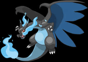 Mega Charizard X Fire Breathing PNG image with transparent background