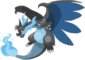 Mega Charizard X Fire Breathing PNG Image