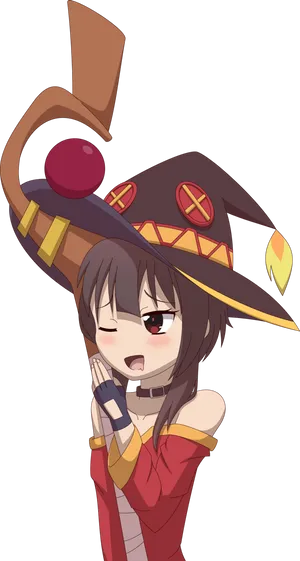 Megumin Anime Character Sleepy Pose PNG Image