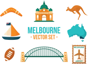 Melbourne Iconic Symbols Vector Set PNG Image