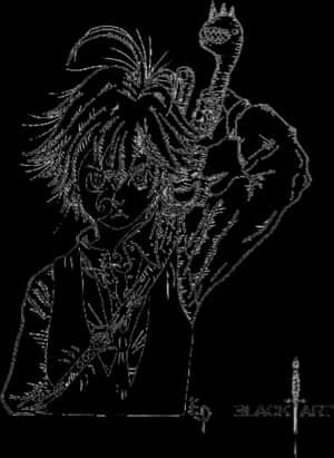 Meliodas Black Outline Art PNG image with transparent background