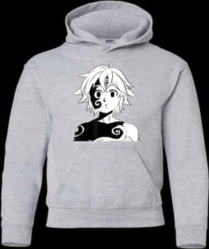 Meliodas Printed Grey Hoodie PNG image with transparent background