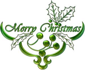 Merry Christmas Green Holly Design PNG Image