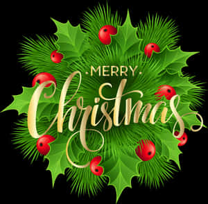 Merry Christmas Hollyand Berries Graphic PNG image with transparent background