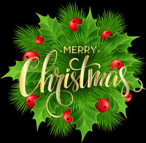 Merry Christmas Hollyand Berries PNG image with transparent background