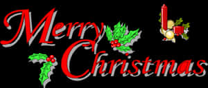 Merry Christmas Red Text Holly Decoration PNG image with transparent background