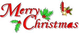 Merry Christmas Red Text Holly Decoration PNG Image