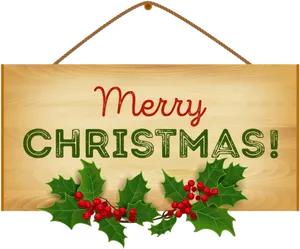 Merry Christmas Wooden Sign PNG Image