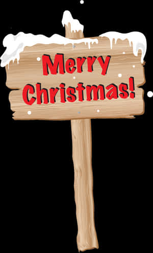 Merry Christmas Wooden Sign Snow Capped PNG image with transparent background
