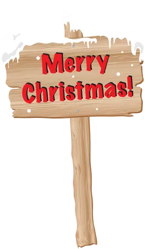 Merry Christmas Wooden Sign Snow Capped PNG Image