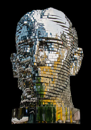Metallic Sculpture Head Art PNG image with transparent background