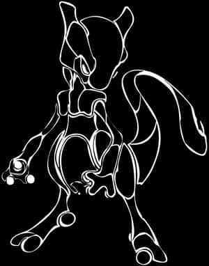 Mewtwo Outline Art PNG image with transparent background