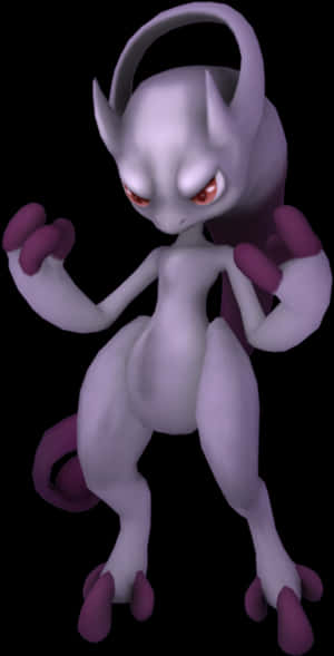 Mewtwo Pokemon Character Render PNG image with transparent background