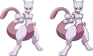 Mewtwo Pokemon Dual Pose PNG Image