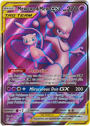 Mewtwoand Mew G X Pokemon Card PNG Image