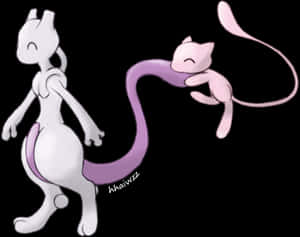 Mewtwoand Mew Illustration PNG image with transparent background