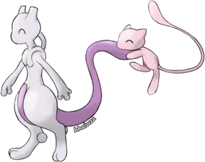 Mewtwoand Mew Illustration PNG Image