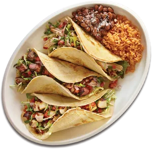 Mexican Tacos Platewith Riceand Beans PNG Image