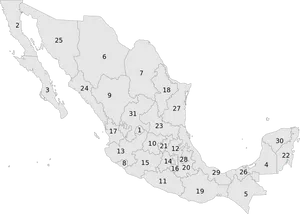 Mexico Numbered Regions Map PNG Image