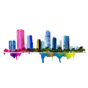 Miami Skyline Watercolor Effect Png 76 PNG Image