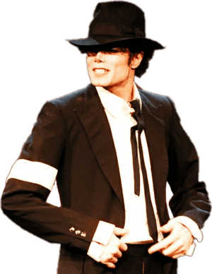 Michael Jackson Iconic Black Outfitand Fedora PNG image with transparent background