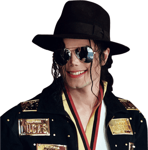 Michael Jackson Smilingwith Hatand Sunglasses PNG image with transparent background