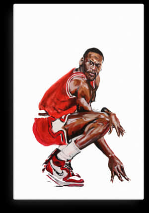 Michael Jordan Iconic Crouch Painting PNG image with transparent background