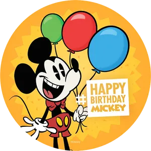 Mickey Mouse Celebrating Birthday With Balloons PNG Image