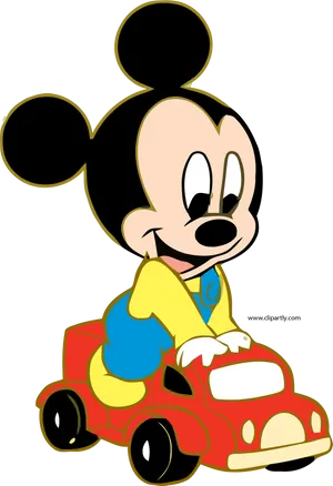 Mickey Mouse Driving Red Car Illustration PNG Image