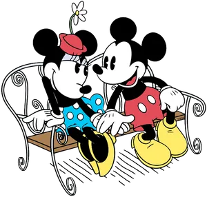 Mickeyand Minnie On Bench PNG Image