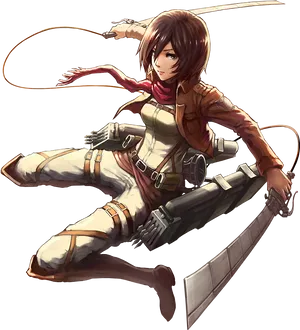 Mikasa Ackerman Attackon Titan Action Pose PNG Image