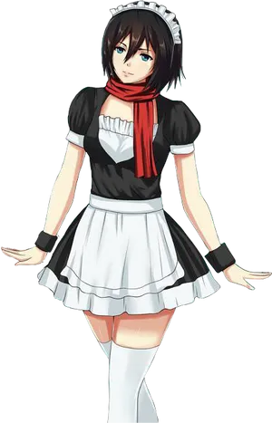 Mikasa Ackerman Maid Outfit PNG Image