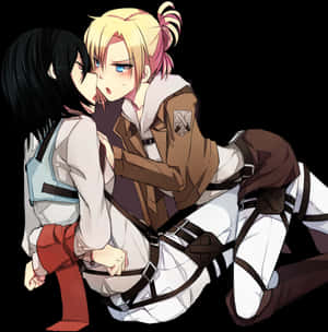 Mikasaand Annie Intimate Moment PNG image with transparent background