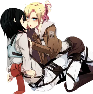 Mikasaand Annie Intimate Moment PNG Image