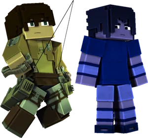 Mikasaand Eren Minecraft Figures PNG Image