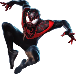 Miles Morales Spider Man Action Pose PNG Image