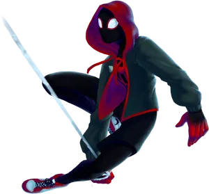 Miles Morales Spider Man Action Pose PNG Image