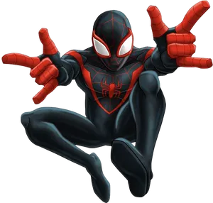 Miles Morales Spiderman Action Pose PNG Image