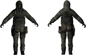 Military_ Character_ Model_ Front_and_ Back_ View PNG Image