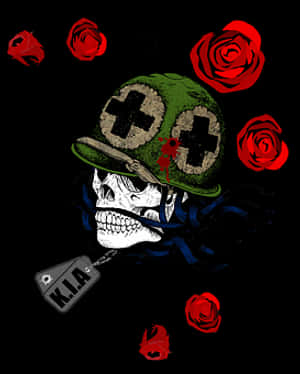 Military Skullwith Rosesand Dog Tag PNG image with transparent background