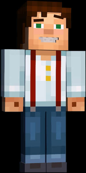 Minecraft_ Character_in_ Red_ Suspenders PNG image with transparent background