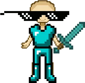 Minecraft Character With Diamond Armorand Sword PNG Image