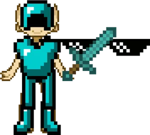 Minecraft Character With Diamond Armorand Sword PNG Image