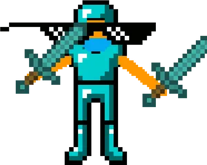 Minecraft Character With Diamond Sword PNG Image