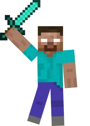 Minecraft Character With Diamond Sword PNG Image