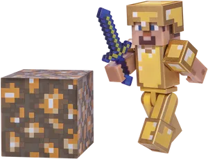 Minecraft Character With Gold Armorand Sword PNG Image